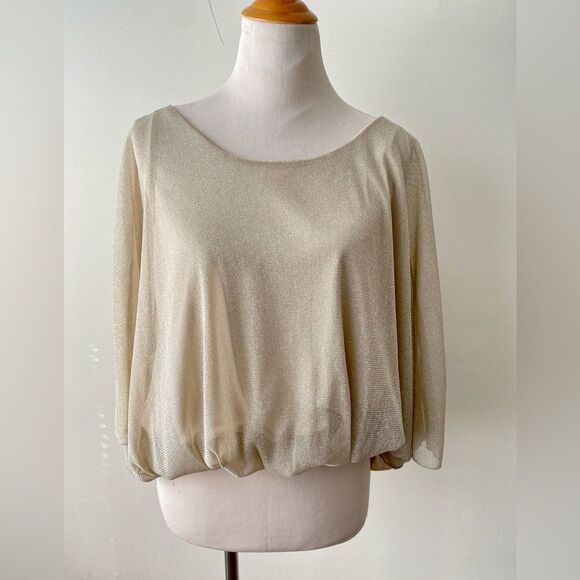 Arden B Sparkly Blouse Slouchy Top batwing Gold Metallic Nude boat-neck size S - Picture 9 of 14
